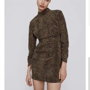 NWT Zara Cheetah Print Corduroy Mini Dress Medium